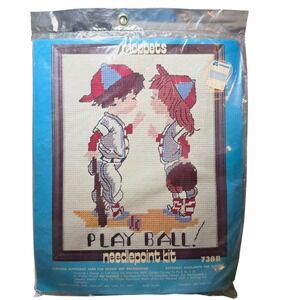 Vogart Moppets Play Ball Needlepoint Kit 738B Vintage Baseball Kids New